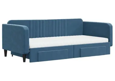 Pat de zi cu extensie și sertare, albastru, 100x200 cm, catifea - 3/5