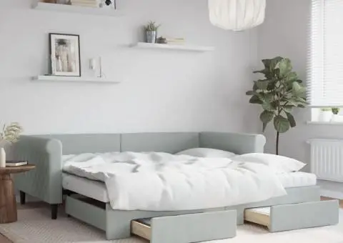 Pat de zi cu extensie și sertare gri deschis 100x200 cm catifea - 1/5