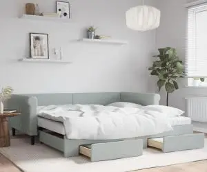 vidaXL Pat de zi cu extensie și sertare gri deschis 100x200 cm catifea