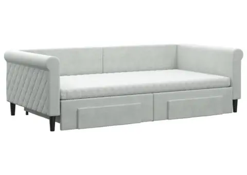 Pat de zi cu extensie și sertare gri deschis 100x200 cm catifea - 3/5