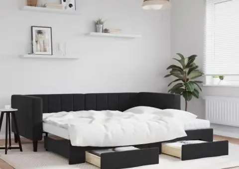 Pat de zi cu extensie și sertare, negru, 90x200 cm, catifea - 1/5