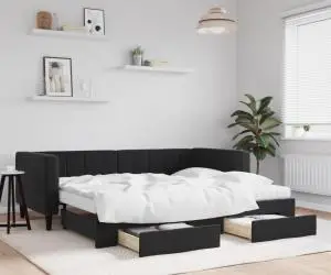 vidaXL Pat de zi cu extensie și sertare, negru, 90x200 cm, catifea