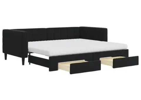 Pat de zi cu extensie și sertare, negru, 90x200 cm, catifea - 2/5
