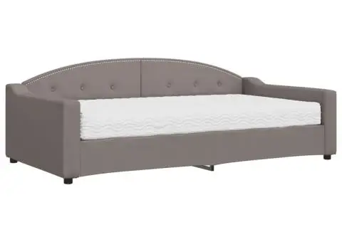 Pat de zi cu saltea, gri taupe, 100x200 cm, textil - 2/5