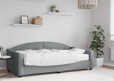 Pat de zi cu saltea, gri deschis, 90x190 cm, textil - 1/5