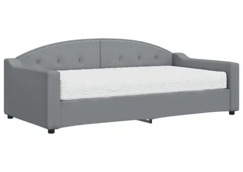 Pat de zi cu saltea, gri deschis, 90x190 cm, textil - 2/5