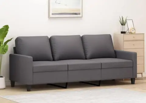 Canapea cu 3 locuri, gri, 180 cm, piele ecologică - 1/5