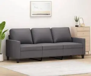 vidaXL Canapea cu 3 locuri, gri, 180 cm, piele ecologică