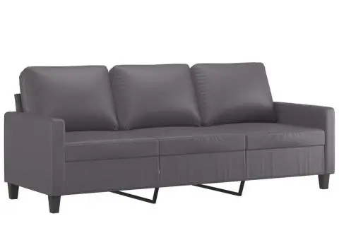 Canapea cu 3 locuri, gri, 180 cm, piele ecologică - 2/5