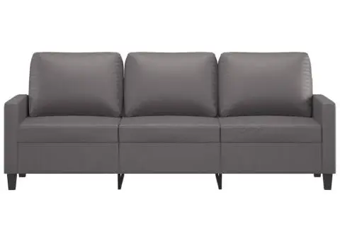 Canapea cu 3 locuri, gri, 180 cm, piele ecologică - 3/5