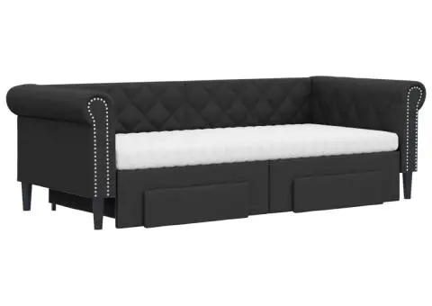 Pat de zi cu extensie și sertare negru 90x200cm piele ecologică - 3/5