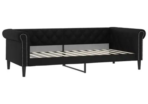 Pat de zi cu extensie și sertare negru 90x200cm piele ecologică - 4/5