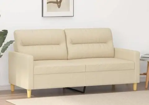 Canapea cu 2 locuri, crem, 140 cm, material textil - 1/5