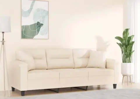 Canapea cu 3 locuri și perne, bej, 180 cm, microfibră - 1/5