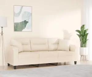vidaXL Canapea cu 3 locuri și perne, bej, 180 cm, microfibră