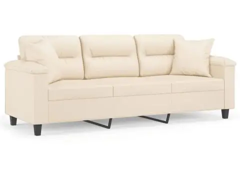 Canapea cu 3 locuri și perne, bej, 180 cm, microfibră - 2/5