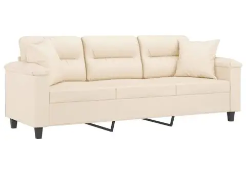 Canapea cu 3 locuri și perne, bej, 180 cm, microfibră - 3/5