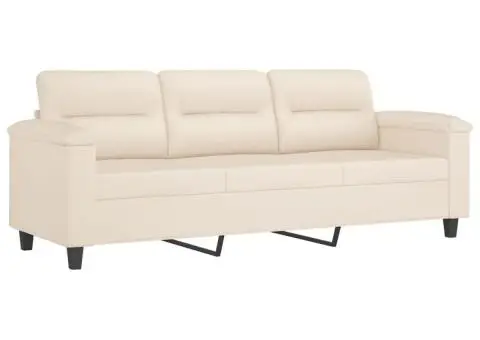 Canapea cu 3 locuri și perne, bej, 180 cm, microfibră - 4/5