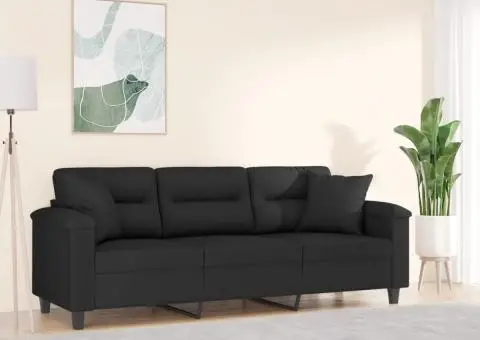 Canapea cu 3 locuri și perne, negru, 180 cm, microfibră - 1/5