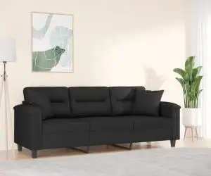 vidaXL Canapea cu 3 locuri și perne, negru, 180 cm, microfibră