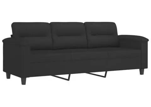 Canapea cu 3 locuri și perne, negru, 180 cm, microfibră - 4/5