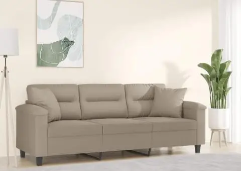 Canapea cu 3 locuri și perne, gri taupe, 180 cm, microfibră - 1/5