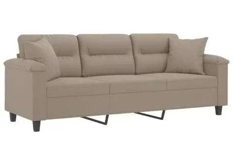 Canapea cu 3 locuri și perne, gri taupe, 180 cm, microfibră - 3/5