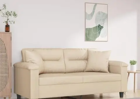 Canapea cu 2 locuri, cu perne, crem, 140 cm, microfibră - 1/5