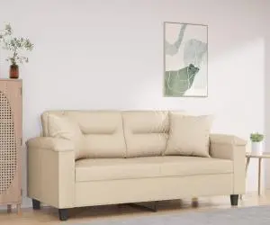 vidaXL Canapea cu 2 locuri, cu perne, crem, 140 cm, microfibră
