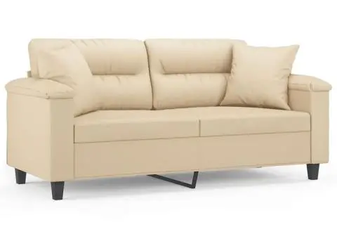 Canapea cu 2 locuri, cu perne, crem, 140 cm, microfibră - 2/5