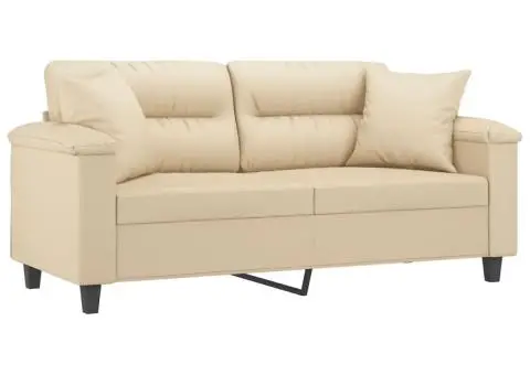 Canapea cu 2 locuri, cu perne, crem, 140 cm, microfibră - 3/5
