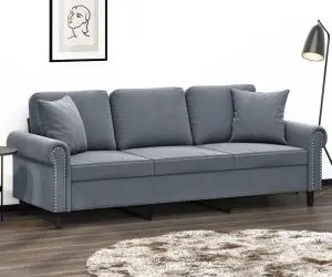 vidaXL Canapea cu 3 locuri cu pernuțe, gri închis, 180 cm, catifea