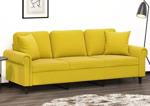Canapea cu 3 locuri cu pernuțe, galben, 180 cm, catifea - 1/5