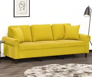 vidaXL Canapea cu 3 locuri cu pernuțe, galben, 180 cm, catifea
