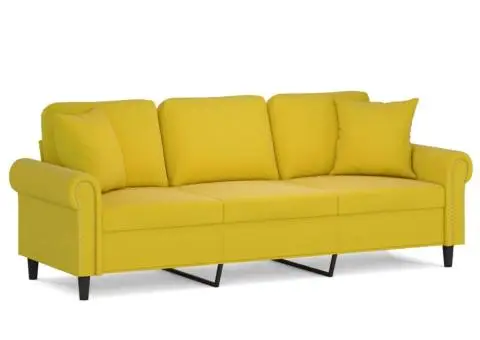 Canapea cu 3 locuri cu pernuțe, galben, 180 cm, catifea - 2/5