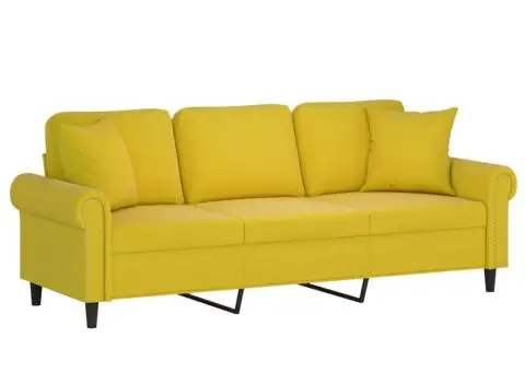 Canapea cu 3 locuri cu pernuțe, galben, 180 cm, catifea - 3/5