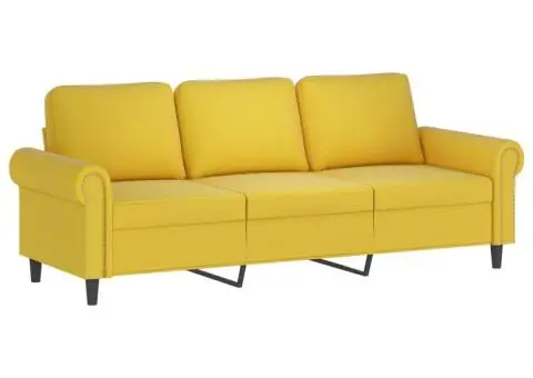 Canapea cu 3 locuri cu pernuțe, galben, 180 cm, catifea - 4/5