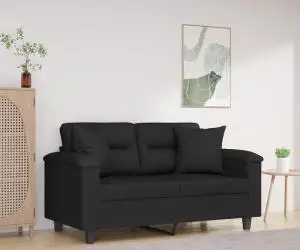 vidaXL Canapea cu 2 locuri, cu perne, negru, 120 cm, microfibră