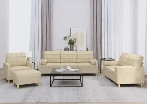 Set de canapele cu perne, 4 piese, crem, microfibră - 1/5