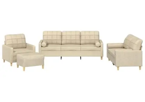 Set de canapele cu perne, 4 piese, crem, microfibră - 2/5