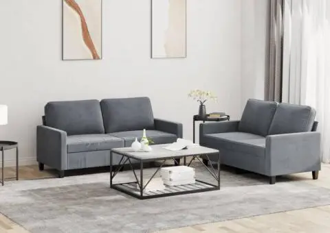 Set de canapele cu perne, 2 piese, gri închis, catifea - 1/5