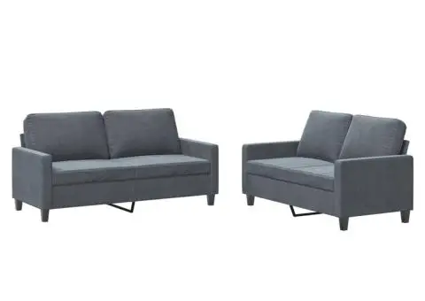 Set de canapele cu perne, 2 piese, gri închis, catifea - 2/5