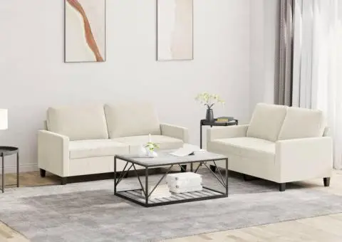 Set de canapele cu perne, 2 piese, crem, catifea - 1/5