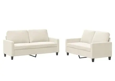 Set de canapele cu perne, 2 piese, crem, catifea - 2/5