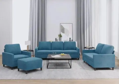 Set de canapele cu perne, 4 piese, albastru, catifea - 1/5