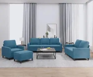 vidaXL Set de canapele cu perne, 4 piese, albastru, catifea