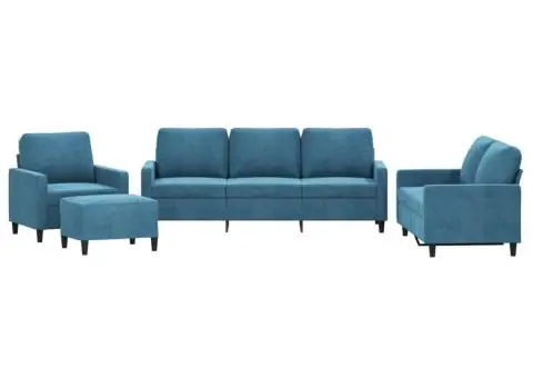 Set de canapele cu perne, 4 piese, albastru, catifea - 2/5