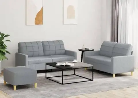 Set de canapele cu perne, 3 piese, gri deschis, textil - 1/5