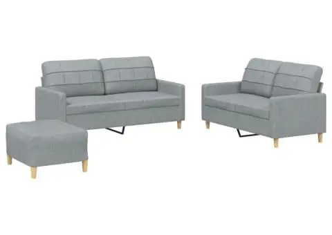 Set de canapele cu perne, 3 piese, gri deschis, textil - 2/5