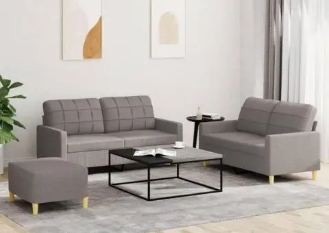 Set de canapea cu perne, 3 piese, gri taupe, material textil - 1/5